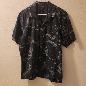 Obey Navy Blue Bird Print Button Up Size L